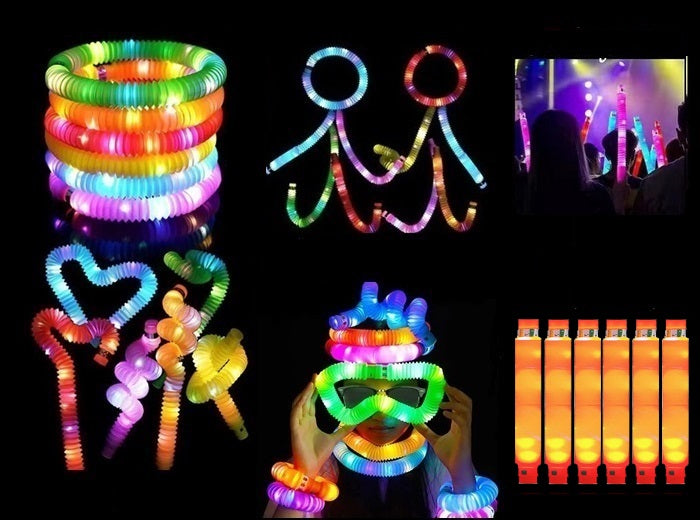 lot de 6 tubes pop fidget led lumineux orange 64cm