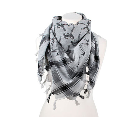 keffieh foulard gris noir blanc motifs danseurs 1x1m