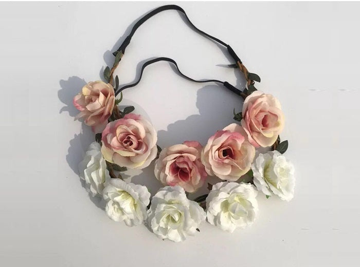 couronne élastique de roses blanc