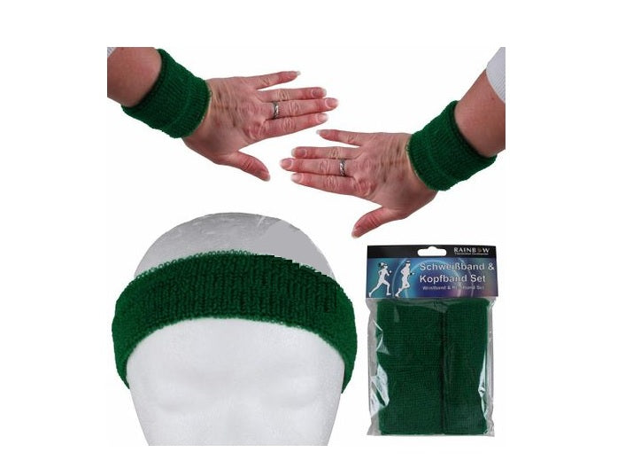 set bandeau et bracelets éponge vert fonçé 3pcs