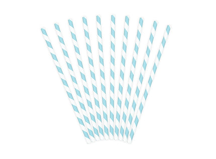 lot de 10 pailles carton bleu clair & blanc 19.5cm