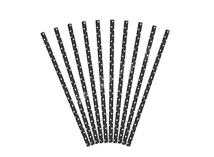 lot de 10 pailles carton noir à pois blanc 19.5cm