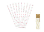 lot de 10 pailles carton blanc avec coeurs rose 19.5cm