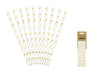 lot de 10 pailles carton blanc avec coeurs or 19.5cm