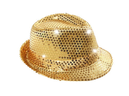 chapeau tribly à sequins lumineux led''s or 12cm