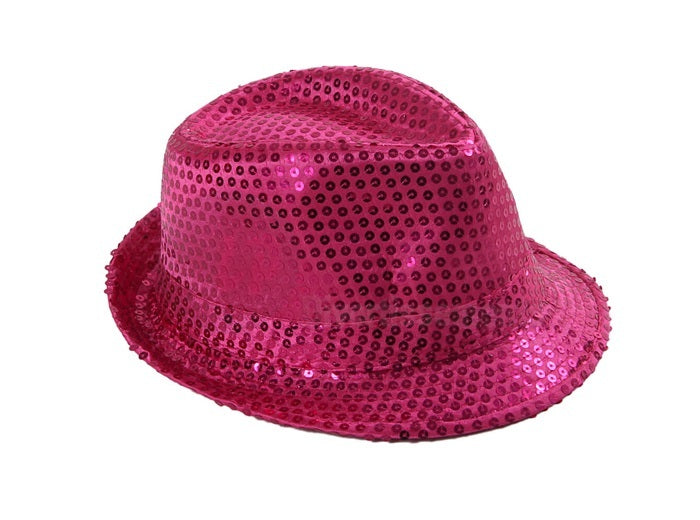 chapeau tribly à sequins néon fluo rose clair 12cm