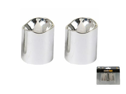 lot de 2 bougies led effet métal argent 4.5x3.5cm