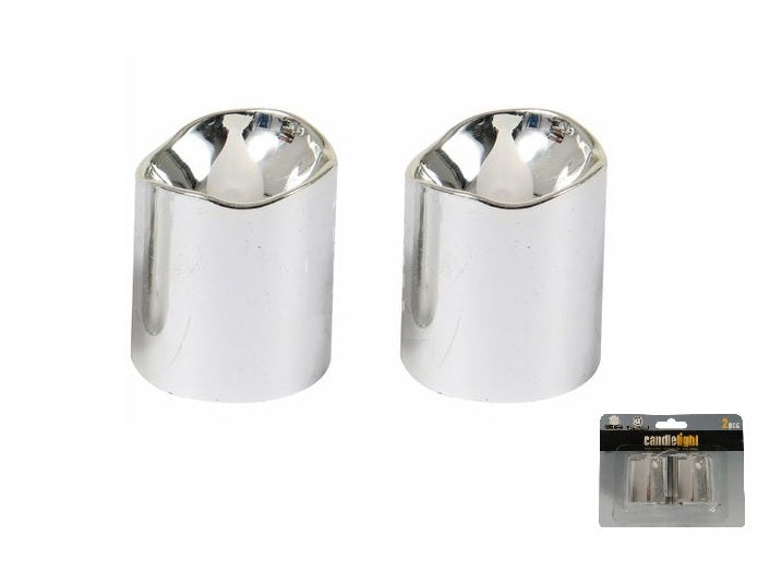 lot de 2 bougies led effet métal argent 4.5x3.5cm