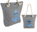 sac de plage marin rayé noir/blanc & ancre bleu 40x39cm