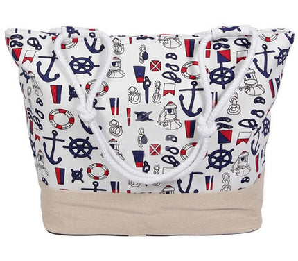 sac de plage blanc avec motifs marins 50x35cm