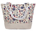 sac de plage beige avec motifs marins 50x35cm