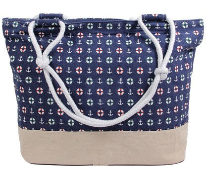 sac de plage bleu avec motifs marins 50x35cm