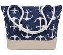 sac de plage bleu/blanc avec motifs ancres 48x35cm