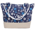 sac de plage bleu foncé avec motifs marins 50x35cm