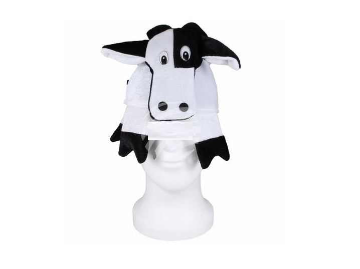 bonnet peluche vache blanc noir