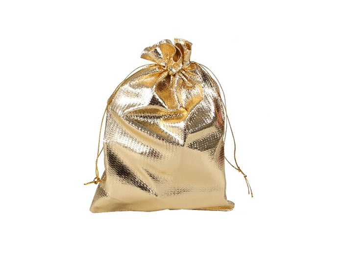 sac cadeau métallisé avec ruban or 7x4.5cm