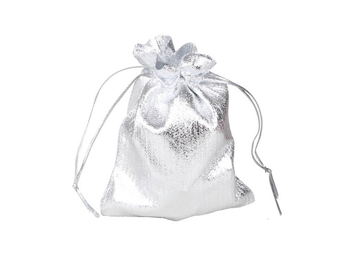 sac cadeau métallisé avec ruban argent 7x4.5cm