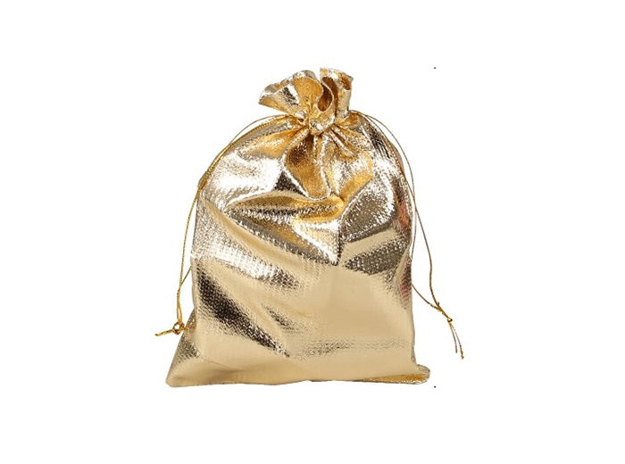 sac cadeau métallisé avec ruban or 8.5x6.5cm