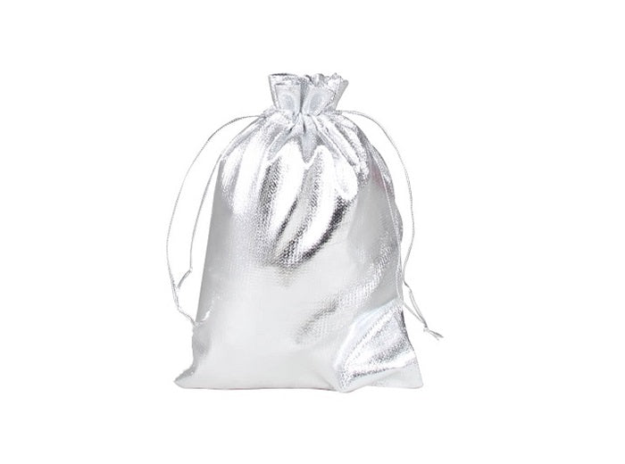 sac cadeau métallisé avec ruban argent 8.5x6.5cm