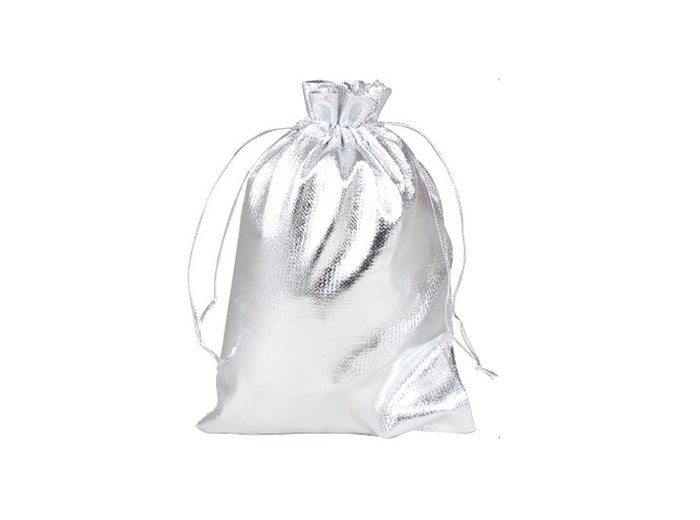 sac cadeau métallisé avec ruban argent 12x9.5cm