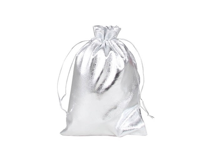 sac cadeau métallisé avec ruban argent 17x12.5cm