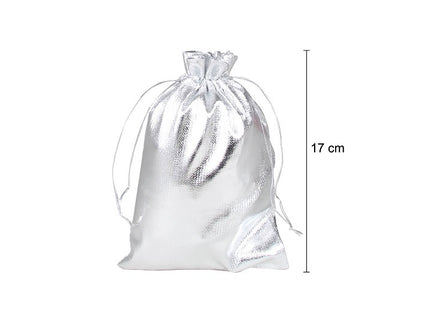 sac cadeau métallisé avec ruban argent 17x12.5cm