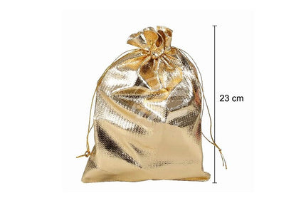 sac cadeau métallisé avec ruban or 22x16.5cm