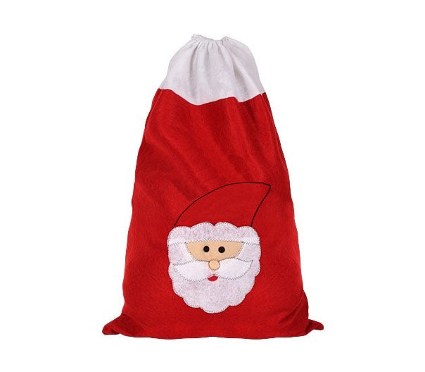 sac de père noël rouge feutrine 50x70cm avec motif