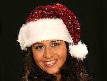 bonnet de noël paillettes et moumoute bordeaux