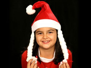 bonnet de noël avec nattes et pompon pour enfant