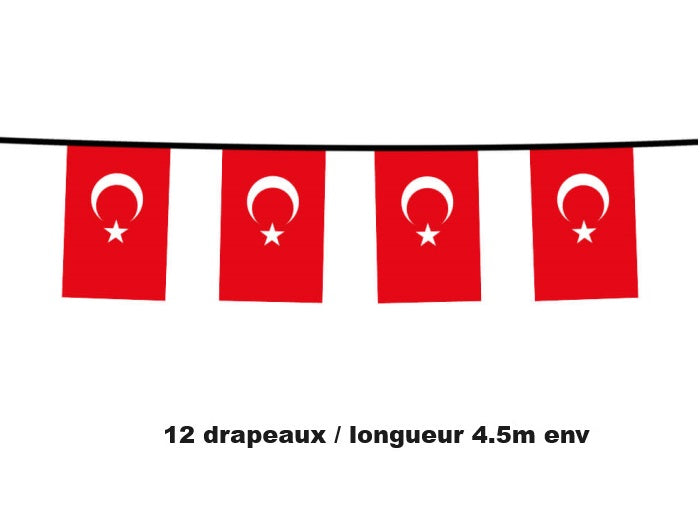 guirlande 12 drapeaux fanions turquie 4.5m