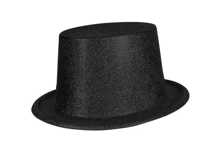 chapeau haut de forme en pvc à paillettes noir 12cm