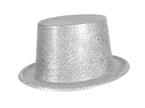 chapeau haut de forme en pvc à paillettes argent 12cm