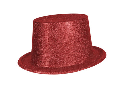 chapeau haut de forme en pvc à paillettes rouge 12cm