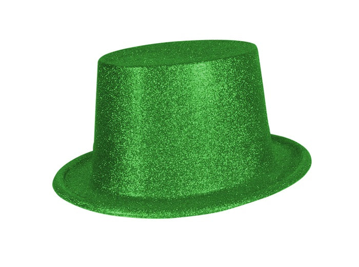 chapeau haut de forme en pvc à paillettes vert 12cm