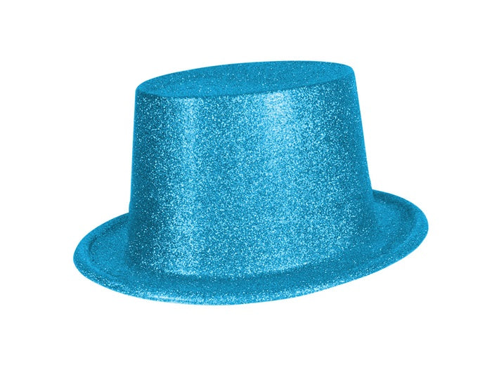 chapeau haut de forme en pvc à paillettes turquoise 12cm