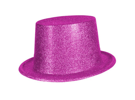 chapeau haut de forme en pvc à paillettes fuchsia 12cm