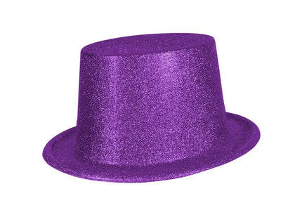 chapeau haut de forme en pvc à paillettes lilas 12cm