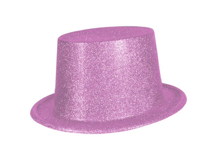 chapeau haut de forme en pvc à paillettes rose 12cm