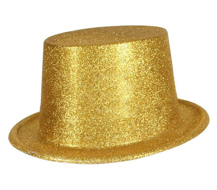 chapeau haut de forme en pvc à paillettes or 12cm