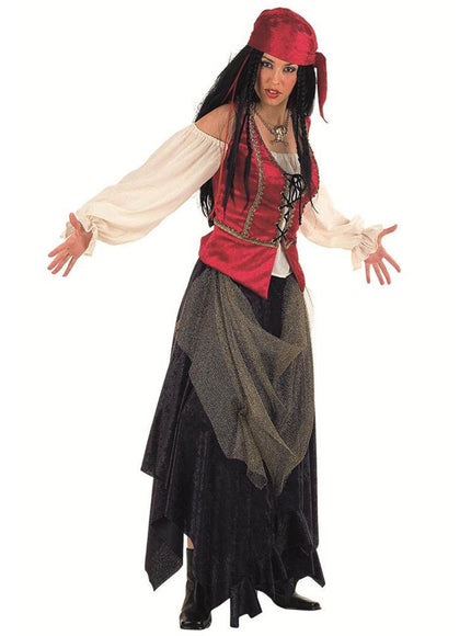 Déguisement de pirate corsaire Valorius | bustier avec chemise, jupe , foulard | J2F Shop