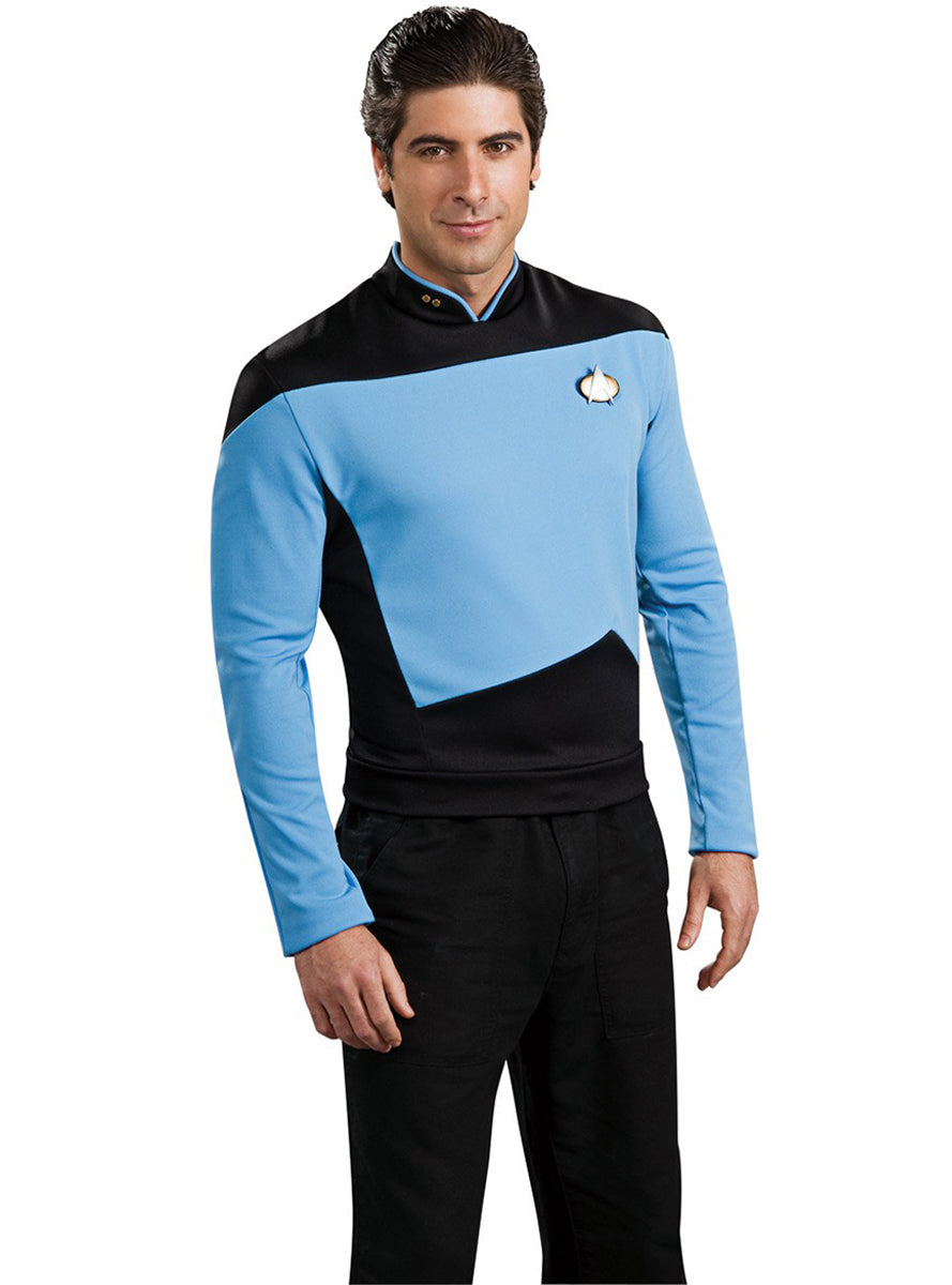 Déguisement Scientifique Bleu Star Trek La Nouvelle Génération homme | Tee-shirt avec insigne de rang , insigne | J2F Shop