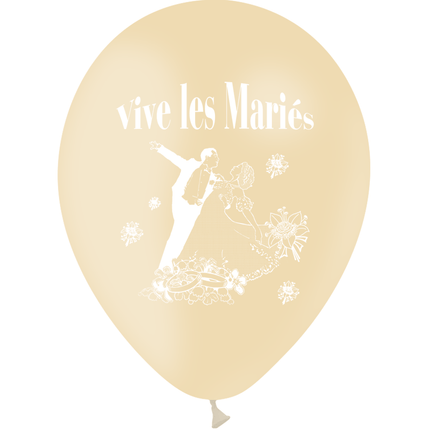 10 Ballons Latex HG95 Vive les Mariés Couple Ivoire - PMS