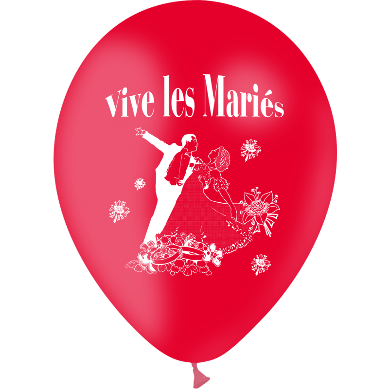 10 Ballons Latex HG95 Vive les Mariés Couple Rouge - PMS