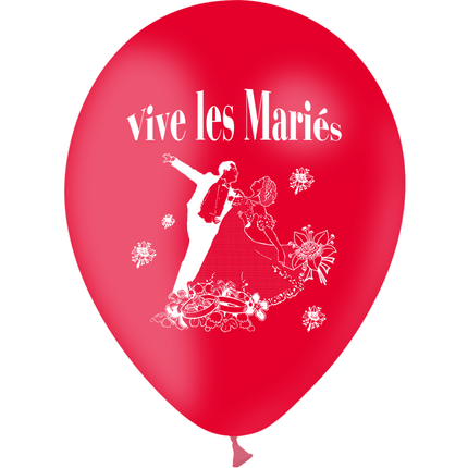 10 Ballons Latex HG95 Vive les Mariés Couple Rouge - PMS