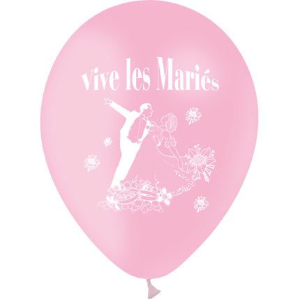 10 Ballons Latex HG95 Vive les Mariés Couple Rose Bonbon - PMS