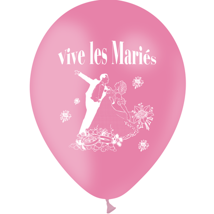 10 Ballons Latex HG95 Vive les Mariés Rose - PMS