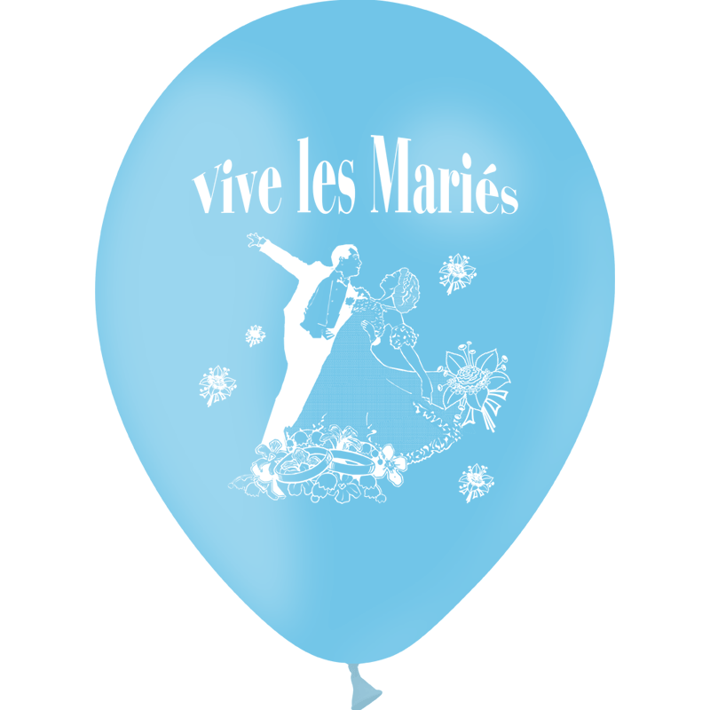 10 Ballons Latex HG95 Vive les Mariés Couple Ciel - PMS
