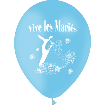 10 Ballons Latex HG95 Vive les Mariés Couple Ciel - PMS