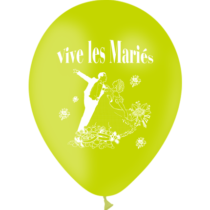 10 Ballons Latex HG95 Vive les Mariés Couple Pistache - PMS